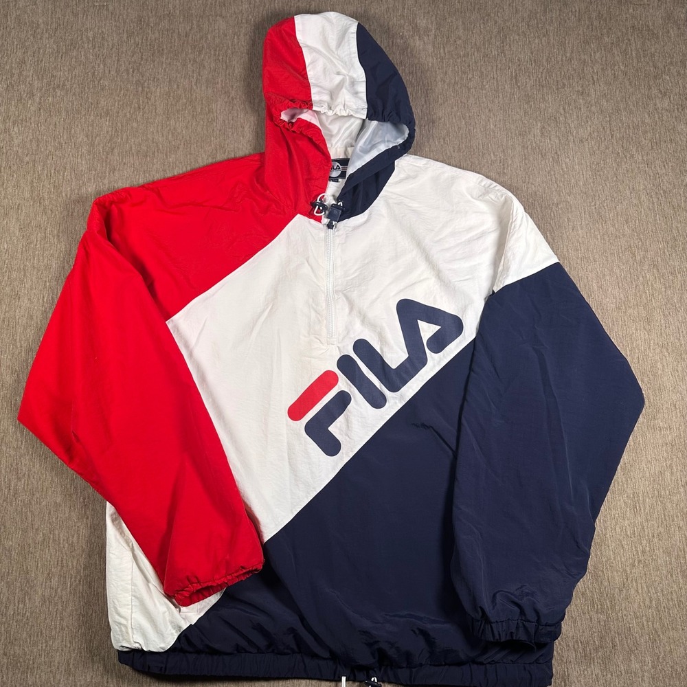 Fila Mens 3XL Colorblock Quarter Zip Windbreaker Jacket Red White Navy Blue